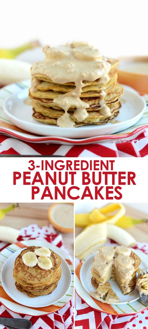 Make these peanut butter pancakes with just 3-ingredients. They're low fat and high protein because they call for peanut flour, not peanut butter! Pb2 Pancakes, 3 Ingredient Pancakes, Peanut Butter Pancakes, Butter Pancakes, Fit Foodie Finds, Peanut Flour, Flour Pancakes, Keto Pancakes, Fit Foodie