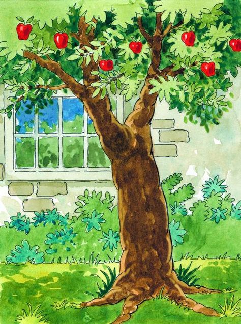 water color apple tree Apple Theme Kindergarten, Apple Tree Art, September Themes, Tree Story, Apple Unit, Inside Garden, Water Coloring, Apple Decorations, Finger Plays