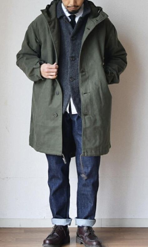 Parka Jacket Outfit Men, Parka Men Outfit, Gnc Fashion, Parka Outfit Men, Men's Workwear Fashion, Japanese Street Fashion Men, Men's Denim Style, Mode Tips, Mens Parka