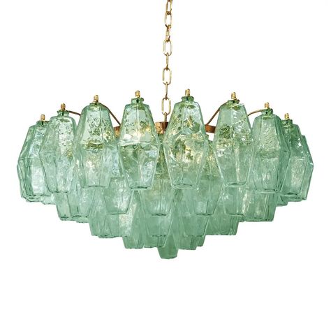 Poliedro Murano Glass Green Chandelier With Gold Metal Frame | Chairish Green Glass Chandelier, Entry Chandelier, Green Chandelier, Kitchen 2023, Colorful Chandelier, Green Chandeliers, Murano Chandelier, Murano Glass Chandelier, Glass Kitchen