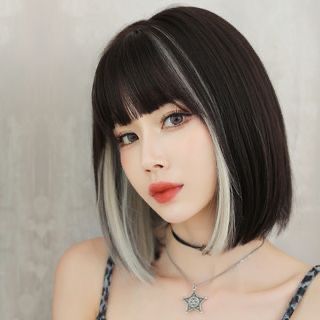 Идея для покраски волос Short Dyed Hair, Wig Review, Highlighted Bangs, Size Difference, Short Hair With Bangs, Hair Reference, Short Wigs, Hairstyles For Round Faces, Straight Wig