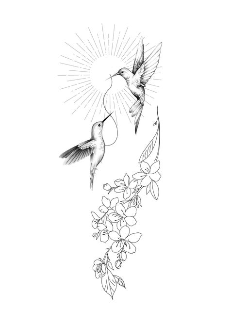 Hand Into Arm Tattoo, Hummingbird Cherry Blossom Tattoo, Womens Large Tattoos, Hummingbird Spine Tattoo, Deep Meaningful Tattoos, Floral Tattoo Ideas, Delicate Feminine Tattoos, Minimalist Symbols, Bird And Flower Tattoo