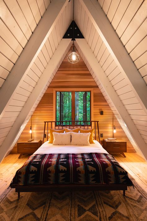 Cabin Community, A-frame Interior, Frame Cabins, Cute Cabins, River Cabin, A Frame House Plans, A Frame Cabin, A Frame House, Hot Tub Outdoor