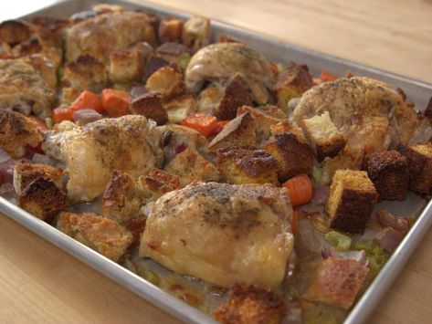 Chicken and Dressing Sheet Pan Supper Recipe | Ree Drummond | Food Network Sheet Pan Suppers Recipes, Sheet Pan Supper, Chicken And Dressing, Chicken And Dressing Casserole, Ree Drummond Recipes, Sheet Pan Suppers, Recipe Sheets, Pan Chicken, Ree Drummond