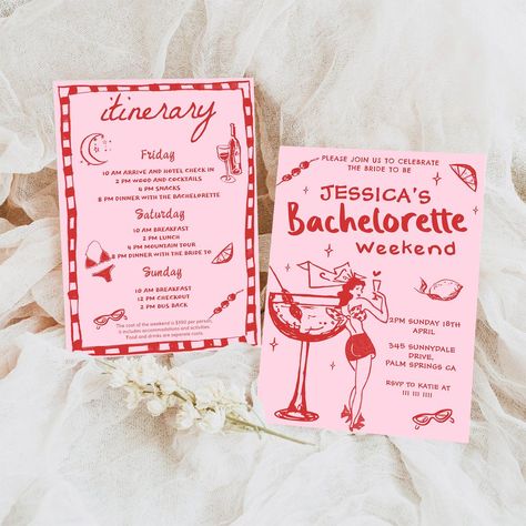 Bachelorette Stationary, Hand Written Invitations, Bachelorette Cocktails, Bachelorette Inspo, Red Birthday Party, Tropical Bachelorette, Palm Springs Bachelorette, Bachelorette Invitation, Bachelorette Itinerary