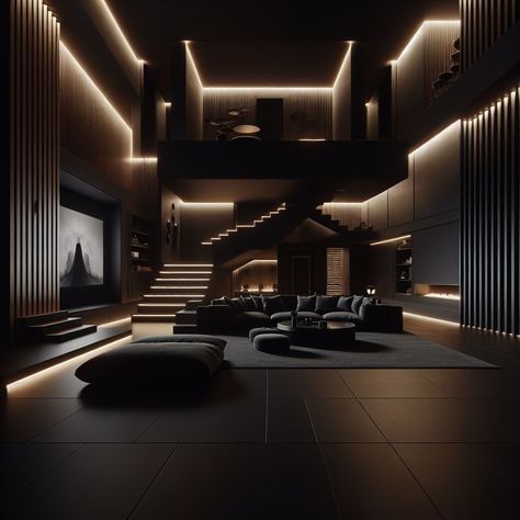 Mob Aesthetic, Black Luxury House, Mafia House Aesthetic, Dark And Cozy, Black Modern House, Dark Modern House, Dark Interior Design, House On A Budget, Home Dark