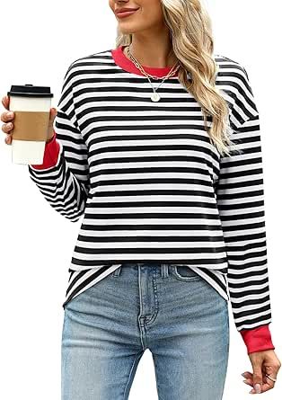 Womens Tunic Tops, Fall Tunic, Fall Pullover, Color Block Blouse, Striped Shirts, Striped Shirt Women, Tops Long Sleeve, Striped Long Sleeve Shirt, Fashion 2024