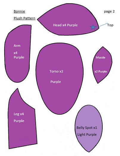 This is the Official Mario Muffet Adventures FNAF Bonnie plush pattern. This is page 2 of 2. For a tutorial explaining how to use the pattern. Also, You can see the Fazbears in action in our YouTub... Bonnie Plush Pattern, Fnaf Felt Plush, Fnaf Plush Pattern, Sew Plushies, Bonnie Plush, Bonnie Costume, Fnaf Plushies, Fnaf Bonnie, Quick Diy Gifts