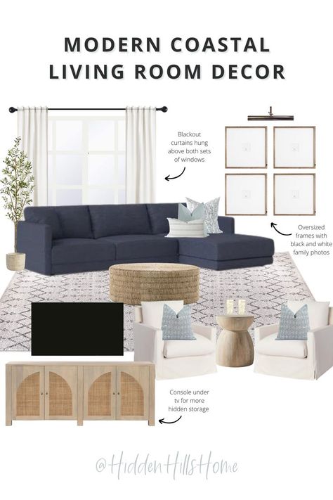 Modern Living Room Blue, Coastal Modern Living Room, Sectional Living Room Decor, Blue Couch Living, Family Room Sectional, Contemporary Living Room Chairs, Modern Coastal Living Room, Blue Sofas Living Room, Blue Couch Living Room