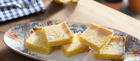 Secret Ingredient Lemon Bars by Valerie Bertinelli Homemade Bird Food, Valerie's Home Cooking Recipes, Honey Mustard Chicken Thighs, Mustard Chicken Thighs, Home Cooking Recipes, Lemon Bars Recipe, Apple Slaw, Lemon Curd Filling, Valerie Bertinelli