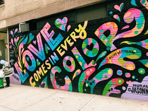 #pride #pridemonth #color #rainbow #lgbtq #bekind #wallart #mural Graffiti Ideas, School Murals, Street Mural, Graffiti Murals, Colorful Aesthetic, Murals Street Art, Graffiti Wall Art, Graffiti Wall, Mural Wall Art