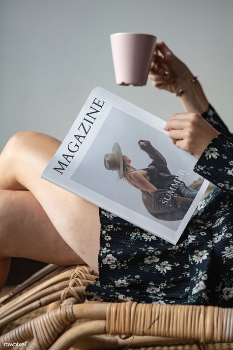 Woman reading a magazine with a cup of coffee | premium image by rawpixel.com / McKinsey Magazine Photography Photo Ideas, Magazine Reading Aesthetic, Magazine Product Photography, Magazine On Table Aesthetic, Reading Magazine Photoshoot, Woman Reading Book Photography, Woman Coffee Photography, Book Product Shoot, Product Photography Book