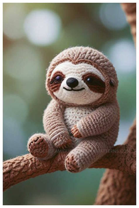 Amigurumi Sloth Free Pattern Crocheted Sloth Free Pattern, Sloth Pattern Crochet, No Stuffing Amigurumi, Crochet Sloth Planter Pattern Free, Sloth Amigurumi Pattern Free, Amigurumi Toys Free Pattern, Amigurumi Woodland Animals, Crochet Sloth Pattern Free, Crocheted Sloth