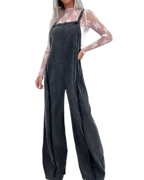 PRICES MAY VARY. Title: Apvirdy Womens Wash Frayed Exposed Seam Wide Leg Denim Overalls Casual Sleeveless Straps Jumpsuits Romper Outfits. Product Type: Departments > Women > Clothing > Jumpsuits, Rompers & Overalls > Overalls Loose Overalls, Dirndl Outfit, Denim Playsuit, Barbie Mode, Bandeau Tops, Mini Robes, Washed Denim, Denim Overalls, Wide Leg Denim