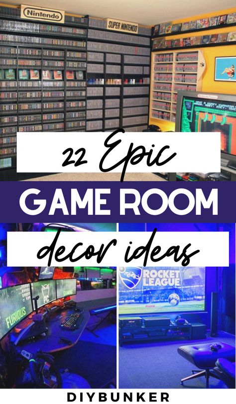 Game Room Ideas | Make all your friends jealous by creating the perfect video game room / man cave with. These ideas are great if you need video game storage, game room layout ideas, basement bar inspo, or new ways to display your consoles.  #decor #homedecor #gamer Video Game Console Display, Game Console Organization, Game Console Shelf, Game Room Layout, Video Game Shelf, Game Room Ideas Man Caves, Nintendo Room, Video Game Organization, Video Game Bedroom