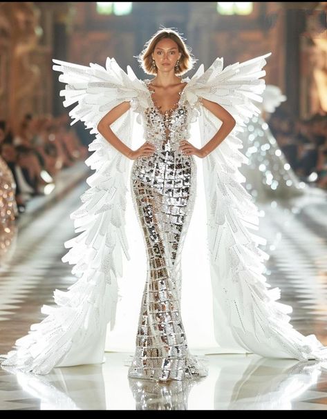 White Dress Fashion Show, Bird Inspired Dress, White Carnival Costume, Diamond Costume, Pageant Costumes, Odd Fashion, Bird Fashion, Fashion Show Dresses, Dress Design Drawing