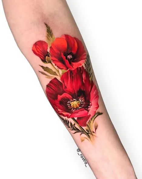 75 Stunning Flower Tattoos By Talented Artists - Tattoo Ideas, Artists and Models Red Poppy Flower Tattoo, Red Poppy Tattoo, Poppy Flower Tattoo, Backpiece Tattoo, Poppy Tattoo, Flower Tattoo Meanings, Red Poppy Flower, Tattoos For Girls, Poppies Tattoo