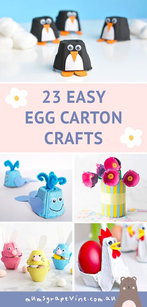 23 easy egg carton crafts for kids | Mum's Grapevine Egg Carton Crafts For Kids, Diy Egg Carton, Egg Carton Craft, Carton Craft, Diy Paper Art, Simple Projects, Egg Cartons, Egg Carton Crafts, Easy Eggs