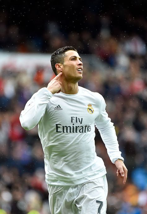 Portuguese forward Cristiano Ronaldo celebrates a goal during the Spanish league football match Real Madrid CF vs RC Celta de Vigo at the Santiago Bernabeu stadium in Madrid on March 5, 2016. / AFP / GERARD JULIEN        (Photo credit should read GERARD JULIEN/AFP/Getty Images) Read Madrid, Ronaldo Football Player, Santiago Bernabeu Stadium, Bernabeu Stadium, Ronaldo Soccer, Real Madrid Cristiano Ronaldo, Ronaldo Real Madrid, Ronaldo Real, Ronaldo Football