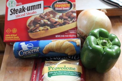 Steakumm Recipes, Steakums Recipe, Cheese Steak Sandwich Recipe, Crescent Roll Recipe, Pillsbury Crescent Roll Recipes, Philly Cheese Steak Sandwich, Cheesesteak Recipe, Crescent Recipes, Cheese Steak