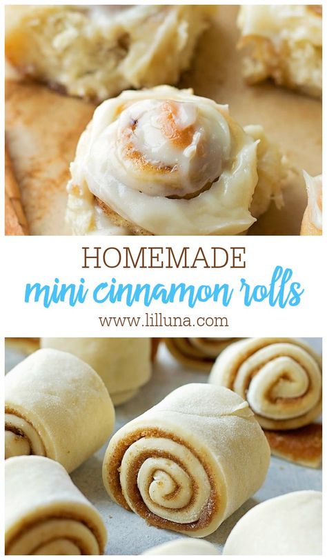 Give these 90 minute Mini Cinnamon Rolls a try and you'll fall in love with their tender, sweet centers and irresistible cream cheese frosting!  #minicinnamonrolls #cinnamonrolls #cinnamonrollrecipe #breakfast #sweetrolls Easy Bite Size Desserts, Event Desserts, Cinnamon Rolls With Cream Cheese, Cinnamon Rolls With Cream, Mini Cinnamon Rolls, Coconut Smoothie Recipe, Mini Dessert, Individual Desserts, Healthy Recipes Easy Snacks