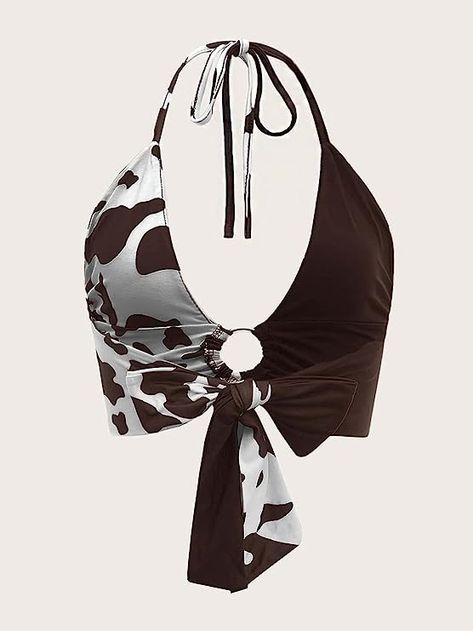 Cow Halter, Cow Print Top, Korean Fashion Grunge, Womens Halter Tops, Ring Der O, Women Tank Tops, Halter Crop Top, Men's Beauty, Edgy Outfits