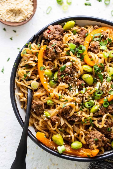 One-Pot Ground Beef Ramen Noodles - Fit Foodie Finds Ramen Instant Pot, Ground Beef Ramen, Beef Ramen Noodles, Beet Pasta, Best Ground Beef Recipes, Healthy Orange Chicken, Beef Ramen, Low Carb Meats, Fit Foodie Finds