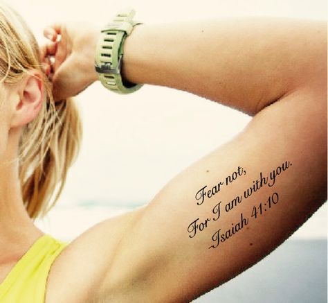 Name Rip Tattoo, I Am Always With You Tattoo, Inner Arm Tattoos For Women Bicep Quotes, Fear Not For I Am With You Tattoo, I Am With You Always Tattoo, Inner Arm Tattoos For Women Quotes, Faith Over Fear Tattoo For Women, Fear Not Tattoo, Always With Me Tattoo