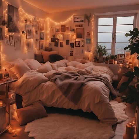 Room Decor Cozy Bedroom, Cozy Shared Bedroom, Cute Bedroom Pictures, Bedroom With Lights On Wall, Cozy Style Bedroom, Cozy Bed Pillows, Book Room Ideas Bedrooms, How To Make A Cozy Bedroom, Cozy Bedroom Rug