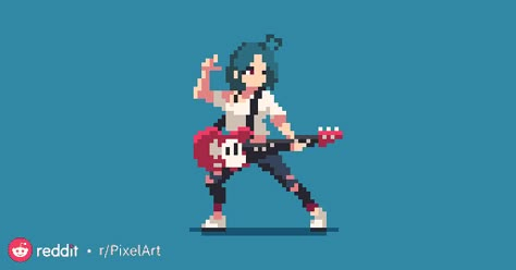 Pixel Art Ideas Pixel Characters Gif, Idle Pixel Animation, Pixel Art Sprites Character Design, Pixel Art Idle Animation, Pixel Art Characters Tutorials, Guitar Pixel Art, Pixel Guitar, Pixel Art Characters Gif, 8bit Animation