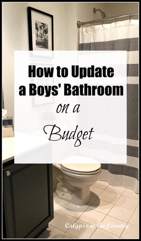 How to Decorate a boys bathroom on a budget Youth Bathroom Ideas, Guy Bathroom Decor, Man’s Bathroom, Teen Boy Bathroom Decor, Young Adult Bathroom Ideas, How To Decorate A Men’s Bathroom, Shared Bathroom Ideas For Teens, Boy Bathroom Ideas Kid, Teenage Bathrooms Boy