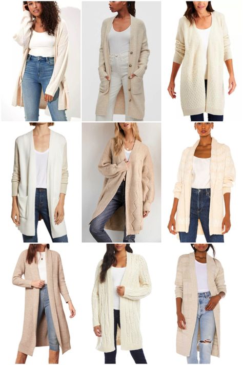 Outfits With Cream Cardigan, Cream Long Cardigan Outfit, Cream Cardigan Outfit Winter, Cream Cardigan Outfit Fall, Ivory Cardigan Outfit, Cream Cardigan Outfit, Duster Outfit, Winter Cardigan Outfit, Korea Outfit