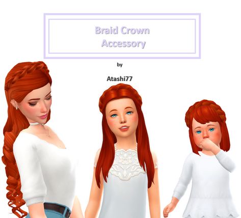 Braid Crown Accessory : | Atashi77 on Patreon Sims 4 Child Hair, Hair Ts4, Braid Crown, Medieval Hairstyles, Sims 4 Traits, Cc Hair, Pelo Sims, Sims 4 Children, Sims 4 Mm Cc