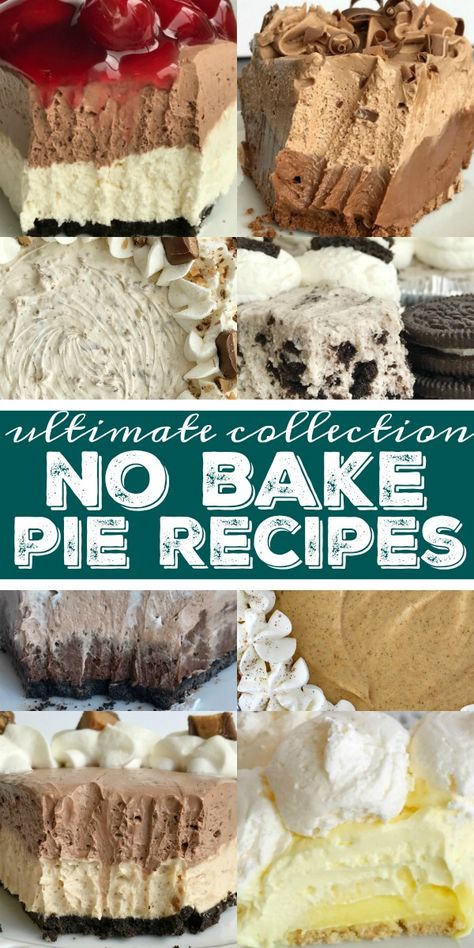 No Bake Pie Recipes | No Bake Thanksgiving Pies | Pie Recipes | The ultimate collection of tried & tested family favorite no bake pie recipes. These pie recipes are perfect for Thanksgiving dessert or any Holiday dinner. Great for summertime picnics and easy weeknight family dessert. #pie #nobake #nobakepies #thanksgivingrecipes #recipeoftheday #dessertrecipe #dessert Pie Recipes No Bake, Pie Recipes Thanksgiving, No Bake Pie Recipes, No Bake Thanksgiving, Thanksgiving Desserts Apple, Thanksgiving Desserts Pie, Recipes No Bake, Resep Koktail, No Bake Pie