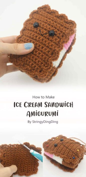 Crochet Ice Cream Sandwich Pattern, Sandwich Crochet, Crochet Sandwich, Amigurumi Ice Cream, Vanilla Ice Cream Sandwich, Cream Sandwich, Crochet Food, Make Ice Cream, Frozen Treat