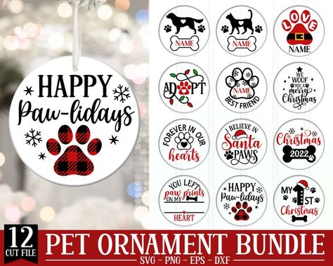 Cricut Dog Christmas Ornament, Dog Christmas Svg Free, Doggie Christmas Ornaments, Diy Pet Ornaments Xmas, Dog Ornaments Cricut, Diy Christmas Dog Ornaments, Ornaments Made With Cricut, Cricut Pet Ornaments, Dog And Cat Ornaments Diy