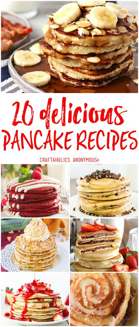 20 Delicious Pancake Recipes Recipes Pancakes, Yummy Pancake Recipe, Flavored Pancakes, Fun Breakfast, Pancake Recipes, Homemade Pancakes, Tasty Pancakes, Breakfast Pancakes, Snacks Für Party