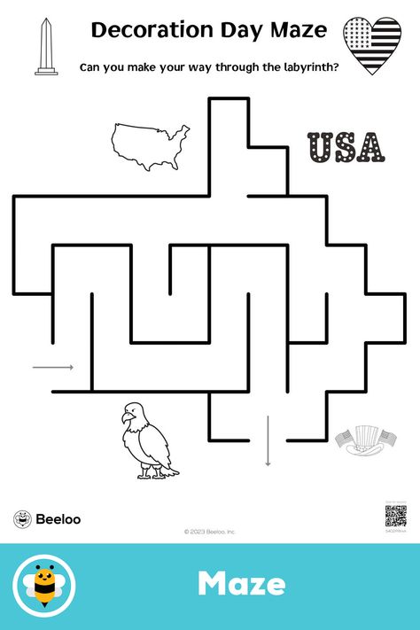 Easy memorial day-themed maze for kids ages 3 and up Maze For Kids, Memorial Day Activities, Crafts And Activities For Kids, Mazes For Kids, Printable Crafts, Printable Activities, Screen Time, Memorial Day, Activities For Kids