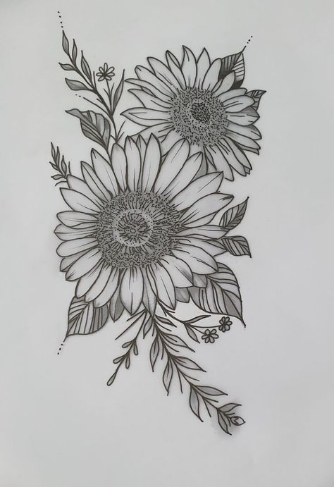 Sunflowers On Shoulder Tattoo, Cool Daisy Tattoos, Ribcage Tattoo Cover Up Ideas, Single Sunflower Tattoo, Shoulder Tattoo Sunflower, Sunflower Tattoo Sketch, Sunflower Tattoo Design Drawings, Sunflower Tattoo Drawing, Shoulder Sunflower Tattoo