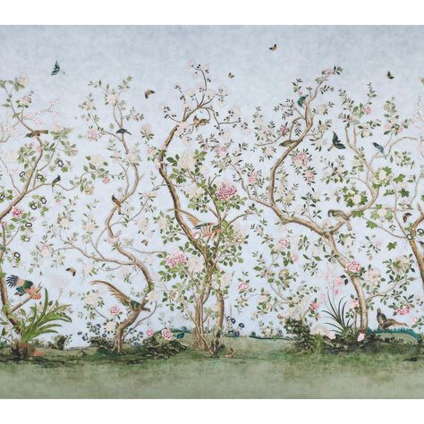 Les Oiseaux Panel Set - Sky Wallpapers | Schumacher French Textiles, Veranda Magazine, Mary Mcdonald, Schumacher Wallpaper, Set Wallpaper, Hospitality Projects, Botanical Wallpaper, Wallpaper Panels, Wallpaper Samples