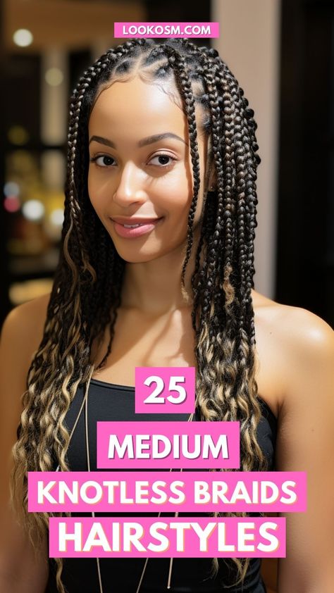 25 Medium Knotless Braids Looks That Sparkle and Shine Medium Knotless Braids Hairstyles, Medium Knotless Braids, Knotless Braids Hairstyles, Bob Hairs, Medium Knotless, Medium Hair Braids, Medium Box Braids, Bun Hair Piece, Single Braids