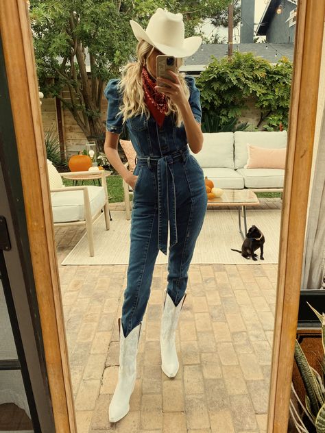 Tori Jumpsuit in Blue curated on LTK Jumpsuit Outfit With Boots, Western Jumpsuit Outfit, Western Jumpsuit, Outfit With Boots, Vaquera Outfits, 50th Bday, Jumpsuit Outfit, Boots Outfit, Western Outfits