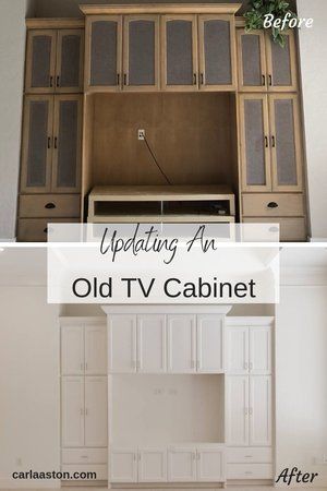 Update old tv cabinet for flat screen tv #tvcabinet #cabinetry #entertainmentcenter Old Tv Cabinet, Built In Tv Cabinet, Tv Placement, Contemporary Entertainment Center, Tv Nook, Flat Screen Tv, Interior Design Advice, Tv Design, Bookshelf Styling