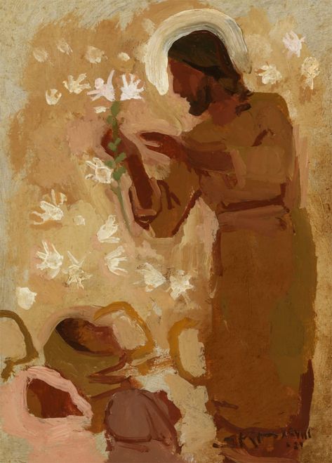 J Kirk Richards, Paintings Of Christ, Consider The Lilies, Lds Artwork, Jesus Christ Painting, Jesus Artwork, Images Of Christ, Pictures Of Christ, Lds Art