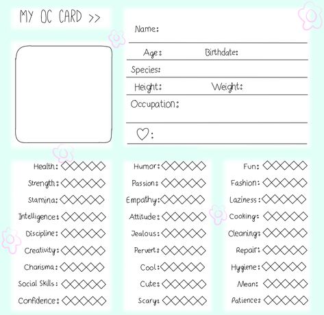 An OC Card Base Mika41105 - Ilustraciones ART street Oc Card, Character Sheet Writing, Pinterest Template, Oc Template, Drawing Meme, Character Reference Sheet, Character Sheet Template, Art Style Challenge, Drawing Ideas List