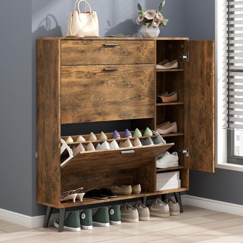 Amazon.com: Gyfimoie Shoe Rack Cabinet, Free Standing Shoes Storage Organizer Cabinet with 3 Flip Drawers, Entryway Narrow Shoe Rack Storage with Doors for Entryway : Home & Kitchen Entryway Narrow, Shoe Rack Door, Shoe Rack Cabinet, Contemporary Color Schemes, Narrow Shoe Rack, Hidden Cabinet, Organizer Cabinet, Shoe Storage Rack, Shoes Storage