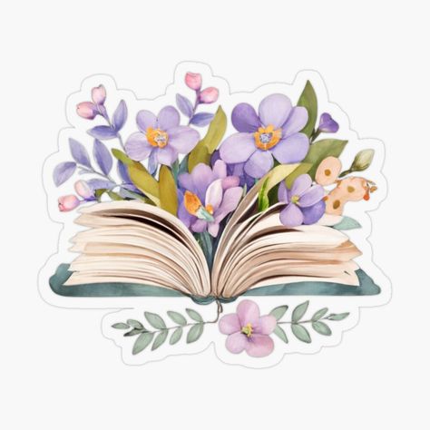 Get my art printed on awesome products. Support me at Redbubble #RBandME: https://www.redbubble.com/i/sticker/Watercolor-Open-Book-With-Florals-Purple-Flowers-by-Pirascano-Art/156114350.O9UDB?asc=u Books Printable Stickers, Purple Stickers, Preppy Stickers, Note Writing Paper, Collage Book, Open Me, Note Pictures, Scrapbook Stickers Printable, Bullet Journal Stickers