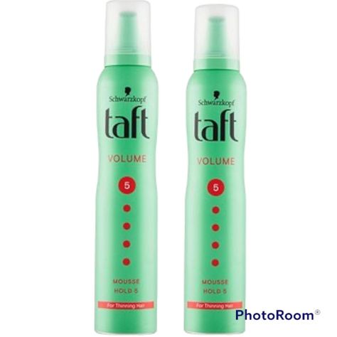 SCHWARZKOPF TAFT VOLUME MOUSSE FOR THINNING HAIR 2 X 200ML Get extra volume without drying and overwhelming your hair. Schwarzkopf Taft Volume mousse contains over 3 million collagen molecules and volumizing agents to give your hairstyle body without weighing it down! It provides a mega-strong hold for up to three days without sticking or leaving a residue. Have fun with your new pumped-up volume! Characteristics: lasts up to 3 days mega strong fixation – grade 5 provides airy volume and lifts h Volume Mousse, Styling Mousse, Hair Mousse, Your Hairstyle, Thinning Hair, Grade 5, Volume Hair, Three Days, Hair Styling