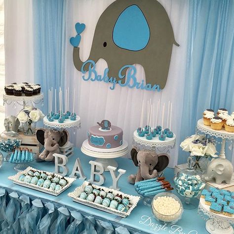 Baby Shower Sweets, Elephant Baby Shower Boy, Elephant Baby Shower Theme, Baby Shower Treats, Baby Shower Theme Decorations, Outdoor Baby Shower, Simple Baby Shower, Baby Shower Decorations For Boys, Elephant Baby Showers