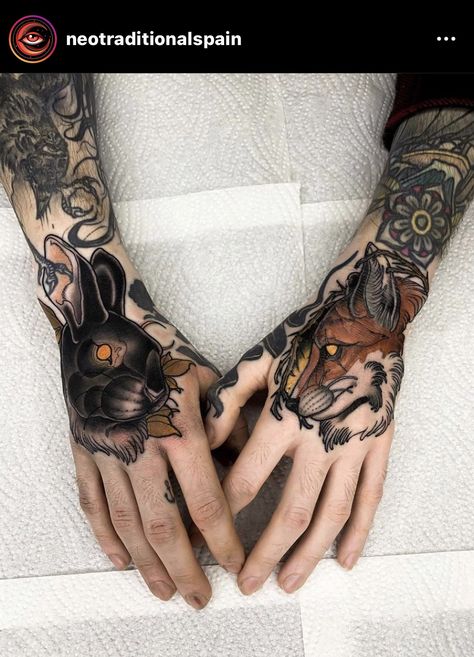 Still Healing, Traditional Hand Tattoo, Tattoo Beautiful, Tattoo Apprenticeship, Planet Tattoos, Blackout Tattoo, Men Tattoo, Rabbit Tattoos, Hand Tattoos For Women